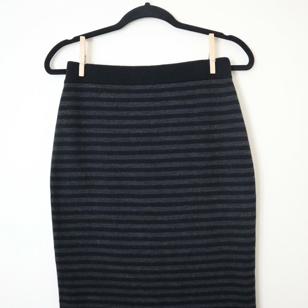 Eileen Fisher Size XS Merino Wool Double Knit Knee Length Pencil Stripe Skirt - Picture 3 of 11